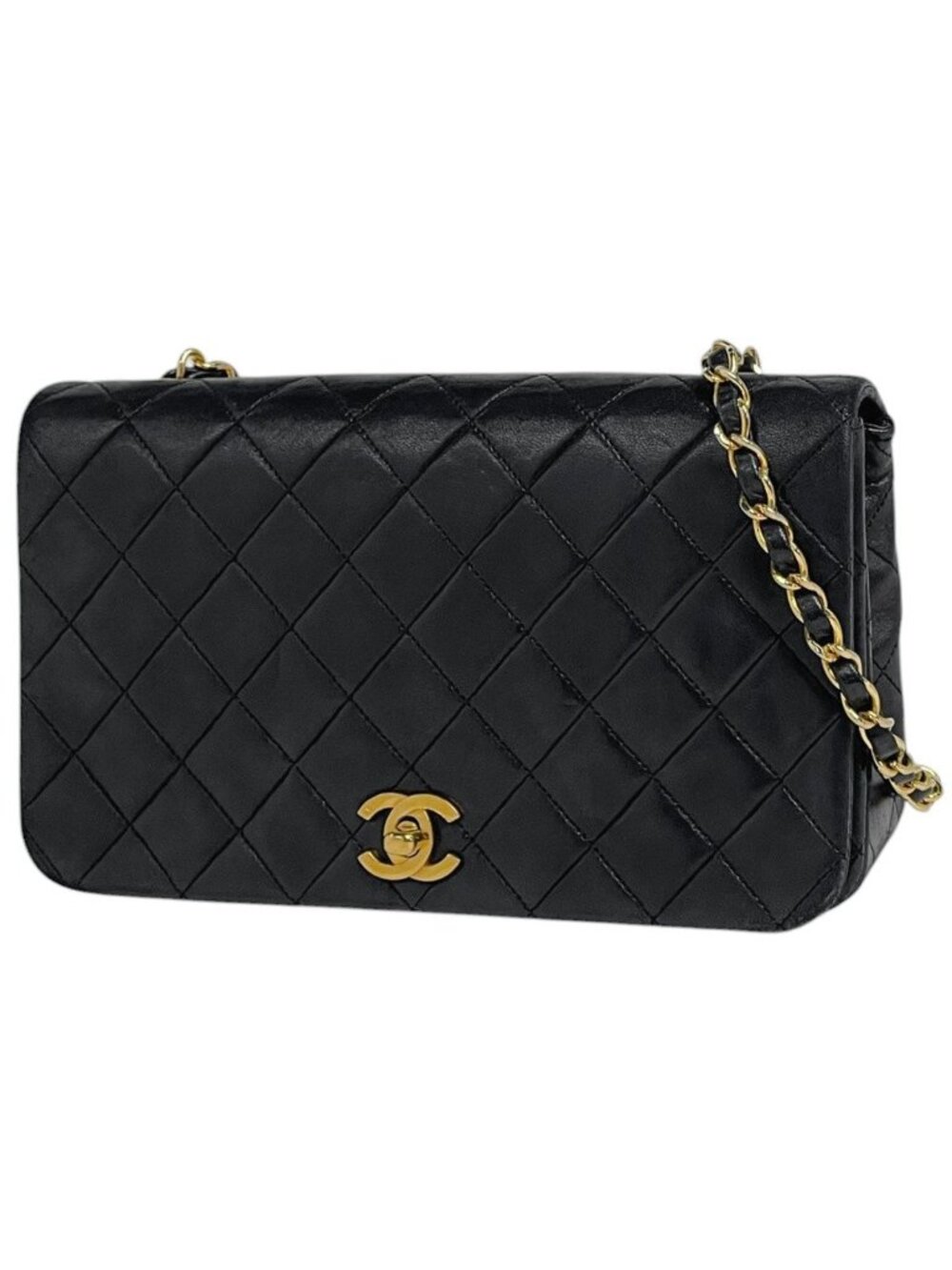 Chanel Shoulder Bag Quilted Single Flap CC Logo Leather Black